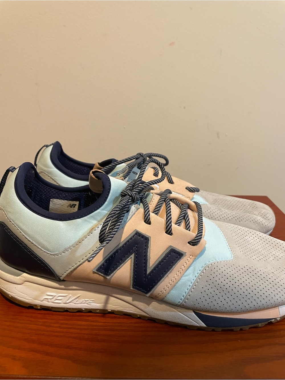 New Balance Men’s Light Grey, Pale Blue & Peach Athletic Sneakers - no box